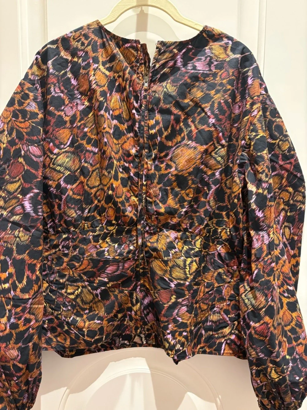 Ulla Johnson Printed Puff-Sleeve Top in Black, Brown & Pink - Picture 4 of 4
